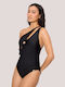 Ysabel Mora Women’s Swimsuit One Shoulder Black Shiny Front Cutouts Black One Piece 83172
