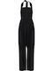 Women's Linen Sleeveless One-piece Jumpsuit Black FBL013-117-12-Black