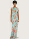 Sommer Maxi Abendkleid Satin Aqua