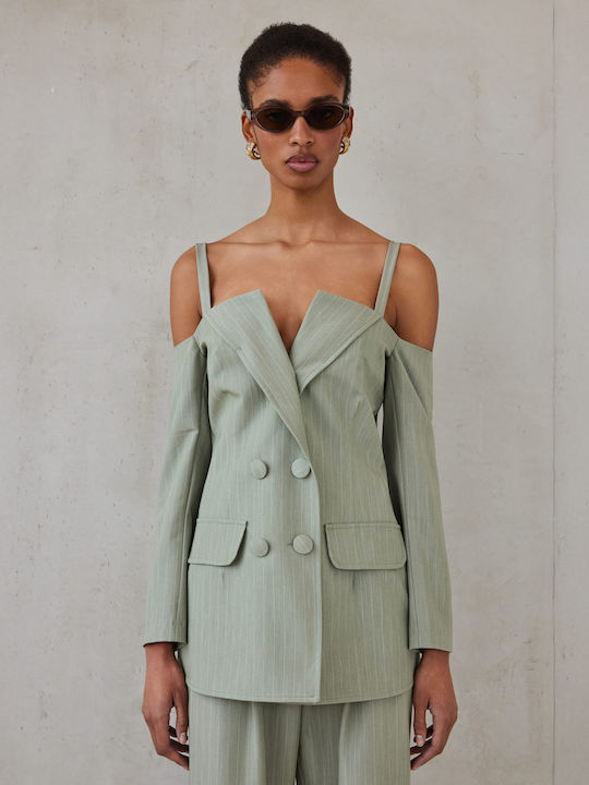 Mix & Match Showroom Γυναικείο Σακάκι Olive Stripe