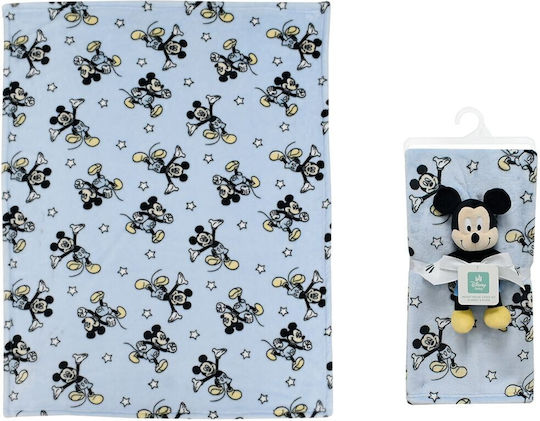 Disney Κουβέρτα Αγκαλιάς & Λίκνου Mickey Fleece Κοραλί με Ζωάκι 75x100εκ. 2τμχ