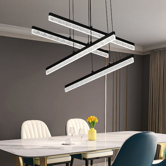 Alista Home Lumini Suspendate Negru LED Cu Lumină Alb Rece Cu Cristale Înălțime Reglabilă