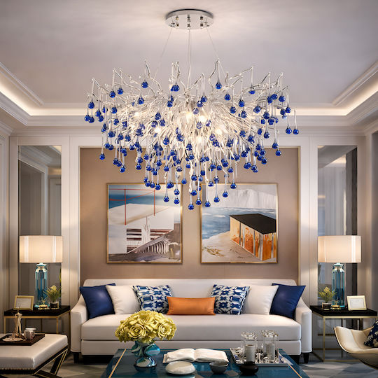 Alista Home Ρυθμιζόμενο Κρεμαστό Φωτιστικό Μπλε με Κρύσταλλα για 9 Λαμπτήρες G9