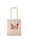 Shopping Bag Natural Long Handles Butterfly Flowers