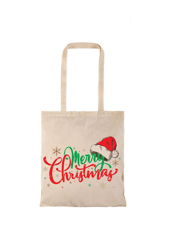 Τσάντα Αγοράς Natural Μακριά Χερούλια Christmas