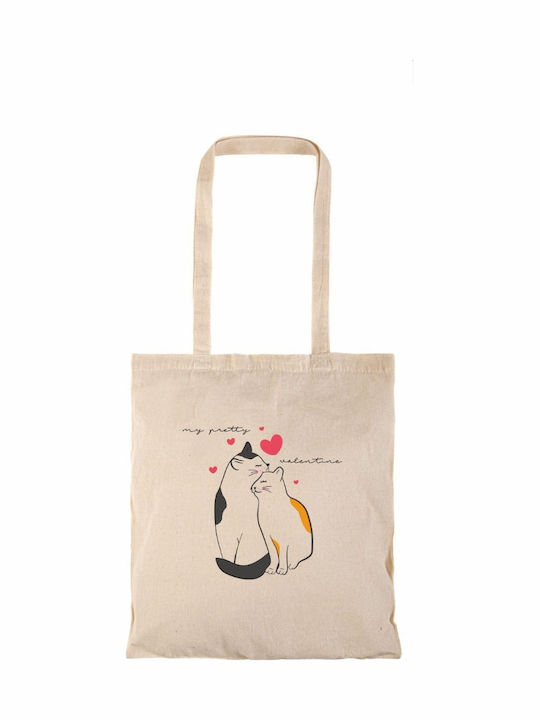 Shopping Bag Natural Long Handles Cats Love