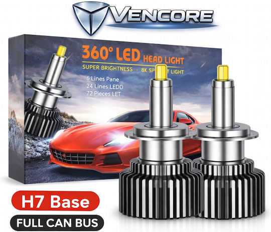 VenCore Λάμπα Αυτοκινήτου & Μοτοσυκλέτας H7 Canbus LED 6000K Ψυχρό Λευκό 12-24V 45W