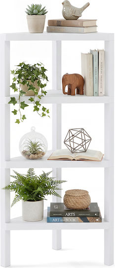 Costway Corner Bookcase 4 Tiers Open Shelves Freestanding White 99 x 33 x 46 cm Jz10425wh