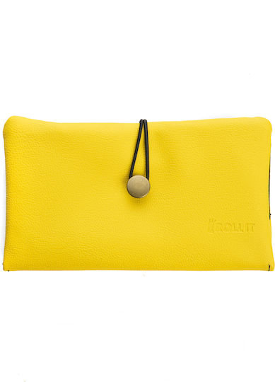 Rollit Tobacco Pouch Made of Yellow Artificial Leather Handmade with Button 18x9.5cm