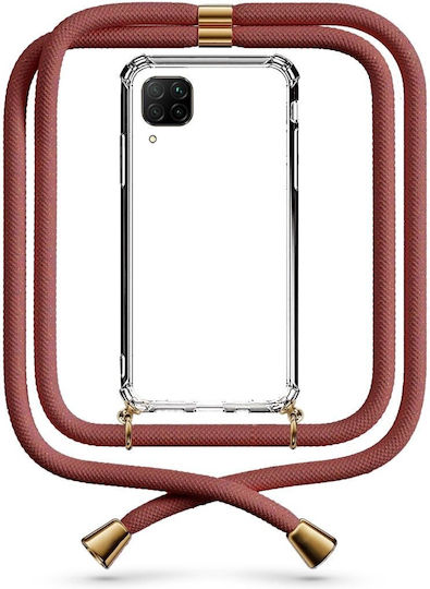 Transparente Handyhülle mit braunem Nackenriemen Huawei P40 Lite