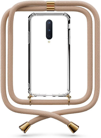 Transparente Handyhülle mit Nackenriemen Beige für OnePlus 8