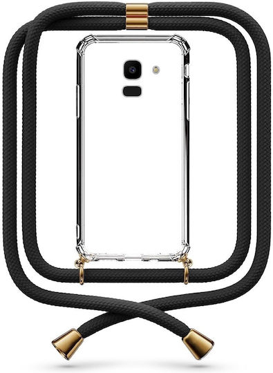 Transparente Handyhülle mit Nackenriemen Schwarz für Galaxy J6 2018