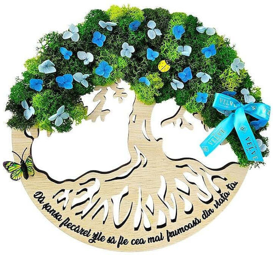 Pictură Decorativă Copac Viață Licheni Natural Stabiliți Hortensii Criogenate 30x30 Cm