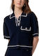 Women's Polo Blouse Dark Blue Cream
