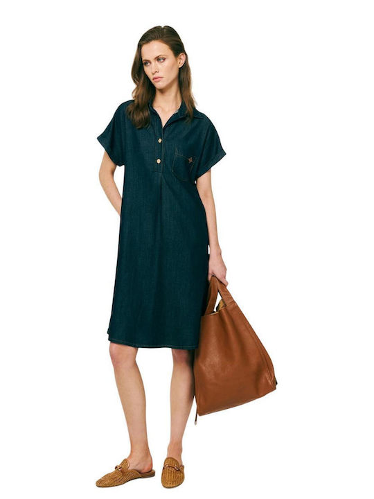 Summer Mini Denim Shirt Dress Blue