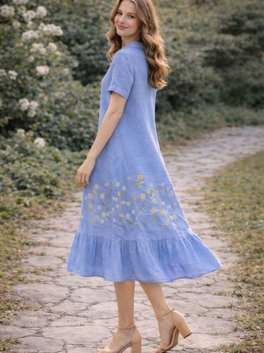 Dress Up Summer Midi Shirt Dress with Ruffles Light Blue 175402 | Skroutz.mt