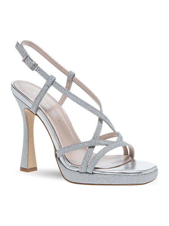 Damen Sandalen Mit Strass Silber Leder