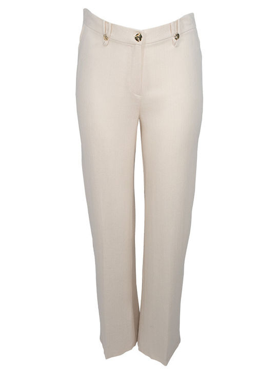 Forel Women's High Rise Fabric Trousers Ecru