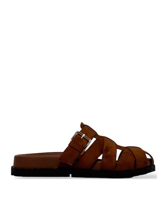 Suede Mules με Τακούνι σε Καφέ Χρώμα
