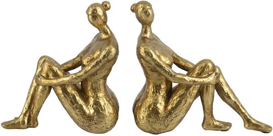Artekko Bookends Figurine Gold Resin Bookends Female Figure 19.3x9x19.7 Cm 2 Pieces