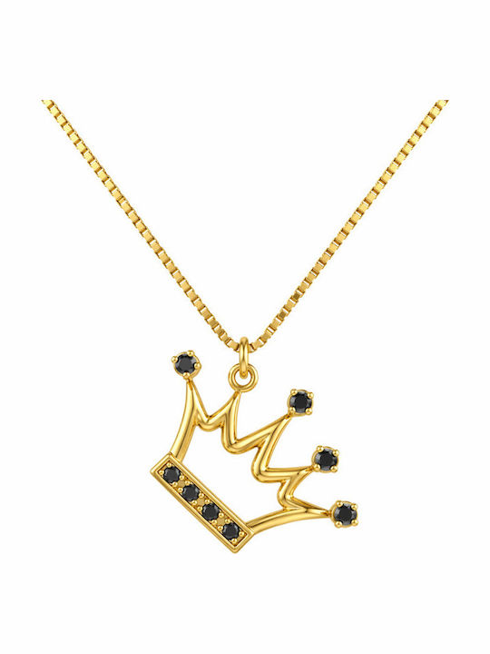 Atofio Kosmima Necklace With Tiara Design In 9 K Rose Gold With Black Zircon