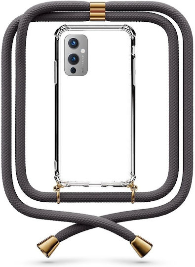 Transparente Handyhülle mit Nackenriemen Dunkelgrau für OnePlus 9