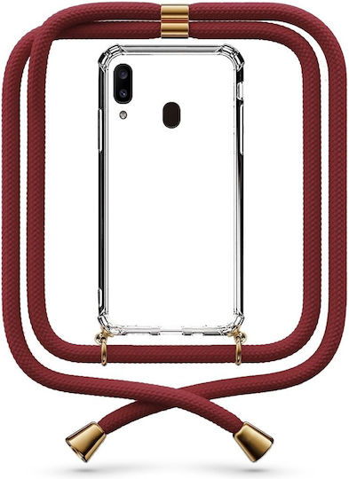 Galaxy A20e Transparente Handyhülle mit Bordeaux Kordel