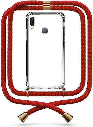 Handyhülle Transparent mit Nackenriemen Rot Huawei P20 Lite