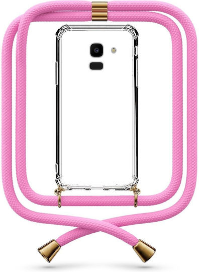 Transparente Handyhülle mit Nackenriemen Fuchsia für Galaxy J6 2018