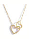 Double Necklace with Knitted Heart Design Gold Plated with Zircon