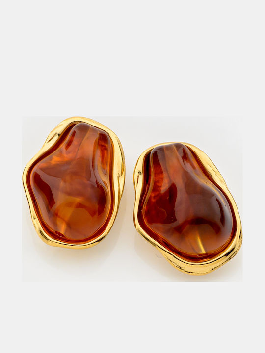Stud Earrings Made of Resin with Brown Stones Earrings 5175-18-Brown