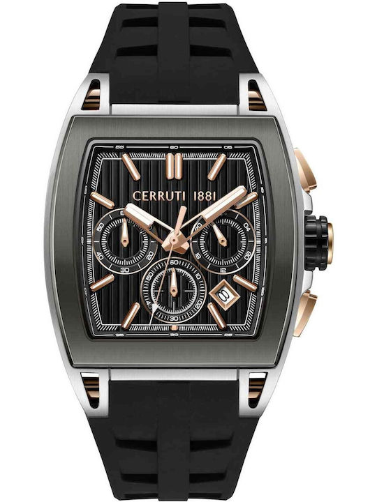 Cerruti Men's Chronograph Battery Watch with Black Rubber Strap
