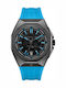 Cerruti Men's Battery Watch with Light Blue Rubber Strap