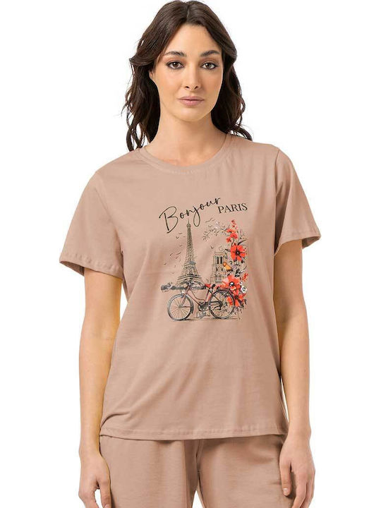 Bodymove Damen Bluse Baumwolle Bonjour Beiges