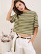 Women's Crop Top Cotton Short Sleeve Striped Olive
