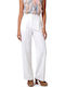 Women's High Rise Fabric Trousers in Straight Leg White