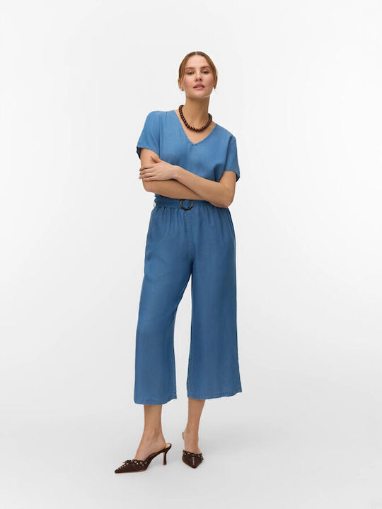 Vero Moda Women's Linen Capri Trousers with Rub...