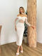 Midi Brautkleid Trägerlos Mit Spitze Weiß