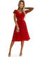 Summer Midi Dress for Wedding Christening Red With Glitter