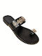 Leather Women's Flat Sandals Black