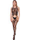 Bodystocking Flowers Integrated Socks Black