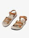 Leather Women's Flat Sandals Brown