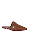 Leather Mules With Heel In Tabac Brown Colour