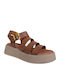 Deri Damen Anatomische Flatforms Tabac Braun Sandalen