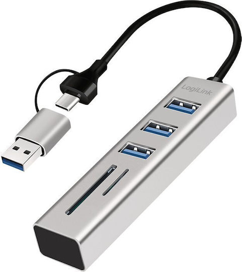 LogiLink Hub USB 3 Porturi USB 3.2 cu Conectare USB-C Gri