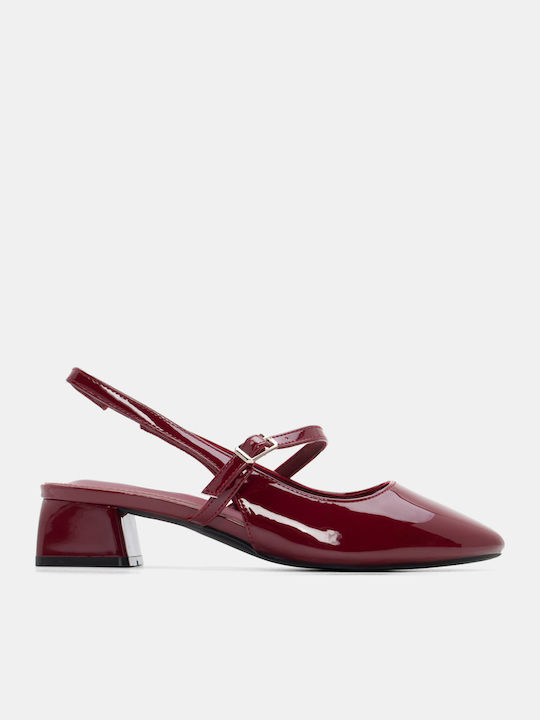 Pointed Toe Heels with Strap & Low Burgundy Heel