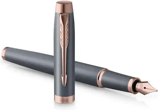 Parker IM Slate PGT Fountain Pen Medium Gray Brass with Pink Ink