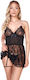 Lace Negligee with Integrated Chains and Black Garters