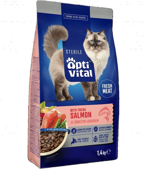 Optivital Sterile Fresh Dry Cat Food Grain-Free for Neutered Cats with Salmon 1.4kg