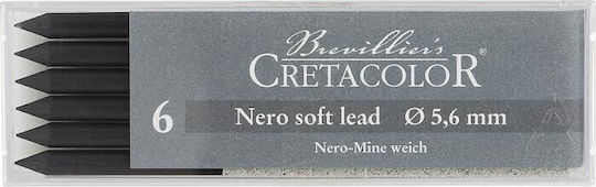 Nero Leads Oil-Based Charcoal And Ash 5.6mm 1 Soft 120mm Box 6 Pieces Cretacolor